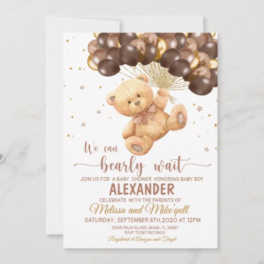 Teddy Bear Baby shower met Balloons Teddy Bear Kaart (Voorkant)