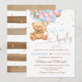 Teddy Bear Baby shower met Balloons Teddy Bear Kaart (Voorkant / Achterkant)