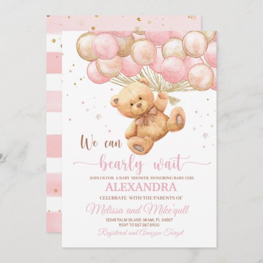 Teddy Bear Baby shower met Balloons Teddy Bear Kaart (Voorkant / Achterkant)