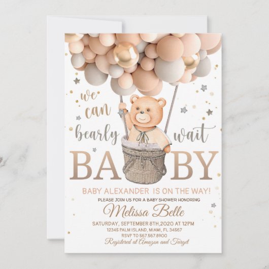 Teddy Bear Baby shower met uitnodiging voor ballon (Voorkant)