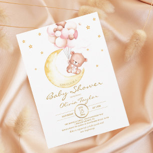 Teddy Bear Baby shower Moon en Stars Girly Kaart