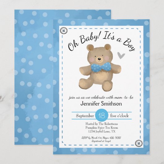 Teddy Bear Baby shower Oh Baby Kaart (Voorkant / Achterkant)