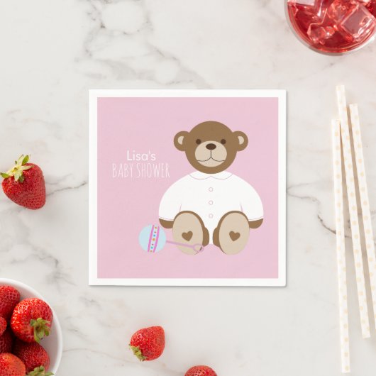 Teddy Bear Baby shower Paper Napkin - Roze Servetten (Insitu)
