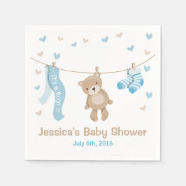 Teddy Bear Baby shower Papier Servet Jongen Blauw