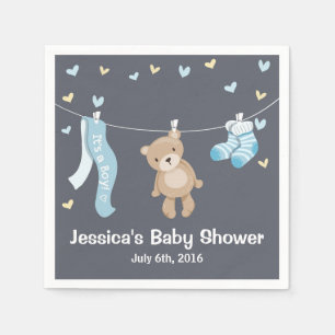 Teddy Bear Baby shower Papier Servet Jongen Grijs