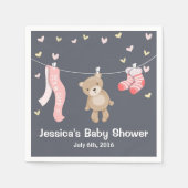 Teddy Bear Baby shower Papier Servet Meisje Grijs  (Voorkant)