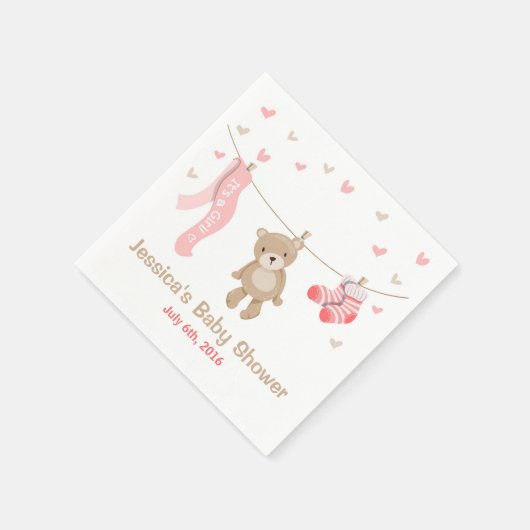 Teddy Bear Baby shower Papier Servet Meisje Roze (Hoek)