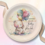Teddy Bear Baby shower Papieren Bordje<br><div class="desc">Een schattige,  knuffelige teddybeer,  een stel ballonnen,  vlinders,  pluizige wolken en je gegevens staan op deze baby showers papieren borden. OVEREENKOMENDE objecten in ons collectie.</div>