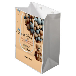 Teddy Bear Baby shower Pastel Hete Luchtballon Medium Cadeauzakje