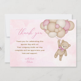 Teddy Bear Baby Shower Pink Bedankkaart