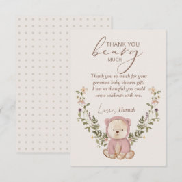 Teddy Bear Baby shower Pink Girl's Bedankkaart