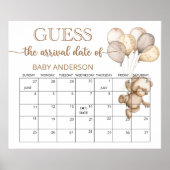 Teddy Bear Baby shower Raad Datum Rooster Poster (Voorkant)