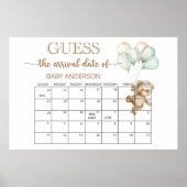 Teddy Bear Baby Shower Raad Verwachte Datum Kalend Poster (Voorkant)