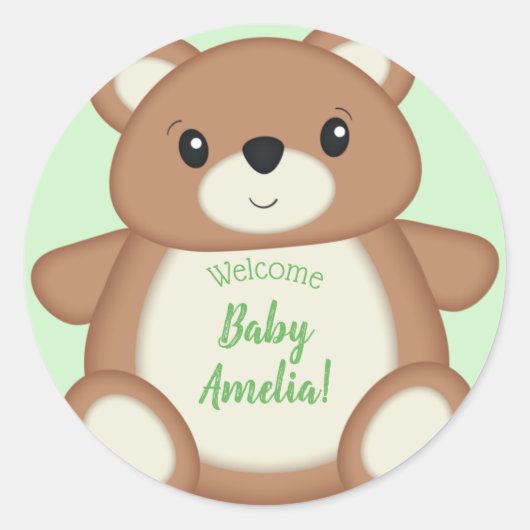 Teddy Bear Baby shower Ronde Sticker (Voorkant)