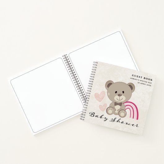 Teddy Bear Baby shower (roze) Guest Book Notitieboek (Binnen)