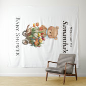 Teddy Bear Baby shower Rustic Floral achtergrond Wandkleed (In Situ (horizontaal))