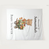 Teddy Bear Baby shower Rustic Floral achtergrond Wandkleed (Voorkant (horizontaal))