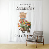Teddy Bear Baby shower Rustic Floral achtergrond Wandkleed (In situ)