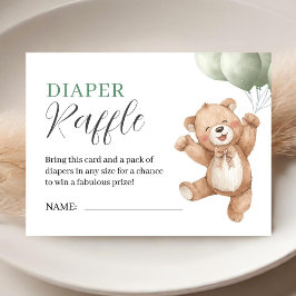 Teddy Bear Baby Shower Sage Green Diaper Raffle Informatiekaartje