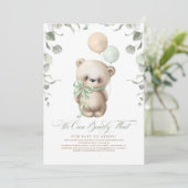 Teddy Bear Baby shower Sage Green en Brown Kaart (Staand voorkant)