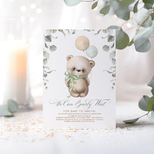 Teddy Bear Baby shower Sage Green en Brown Kaart