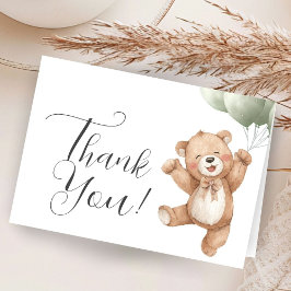 Teddy Bear Baby Shower Sage Green Folded Thank You Bedankkaart