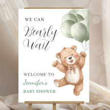Teddy Bear Baby Shower Sage Green Welcome Sign 