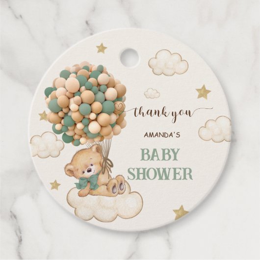 Teddy Bear Baby shower Sage Groen Bruin Dank u Bedankjes Labels (Voorkant)