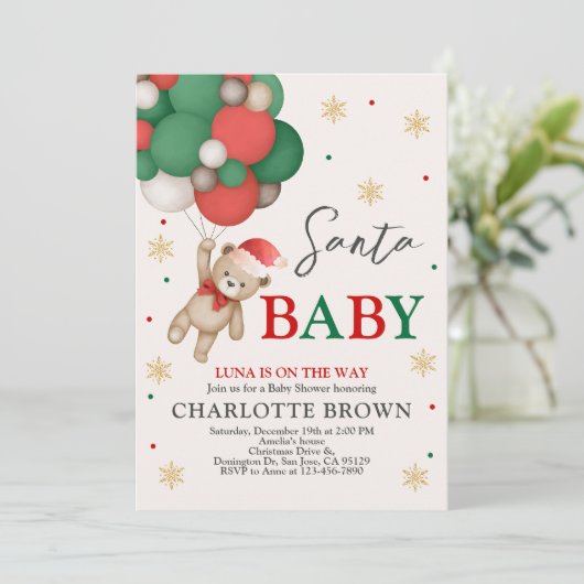 Teddy Bear Baby shower, Santa Baby shower Kaart (Staand voorkant)