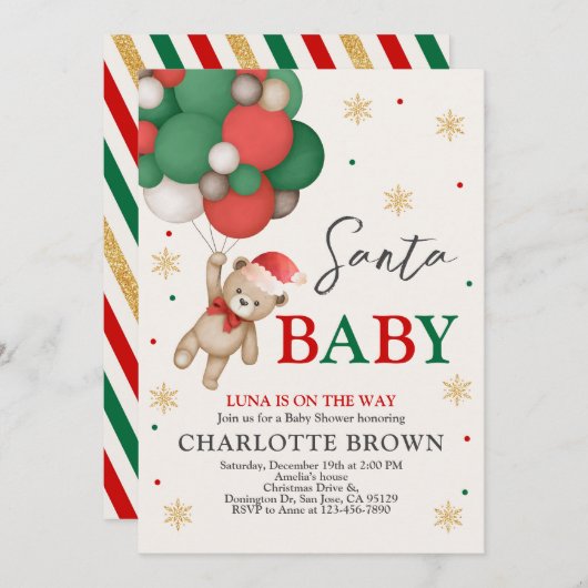 Teddy Bear Baby shower, Santa Baby shower Kaart (Voorkant / Achterkant)