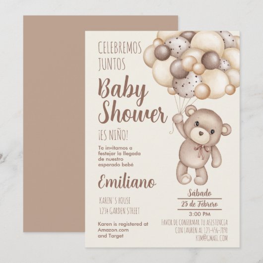 Teddy Bear Baby shower Spaanse uitnodiging (Voorkant / Achterkant)