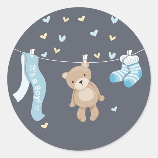 Teddy Bear Baby shower Sticker Envelope Seal Boy (Voorkant)