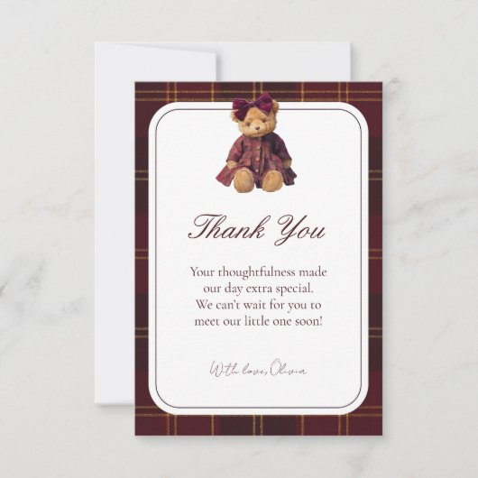 Teddy Bear Baby Shower Thank You Card Bedankkaart (Voorkant)