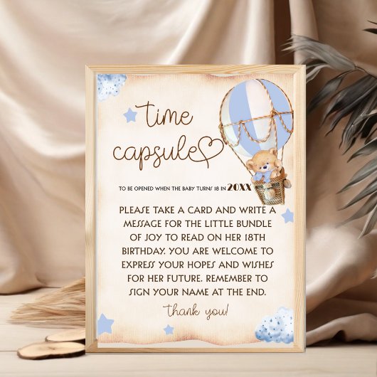 Teddy Bear baby shower Tijd Capsule Spel teken Poster