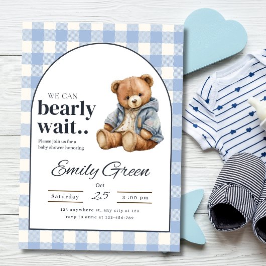 Teddy Bear Baby shower Uitnodigen, Blue Boy Baby s Kaart