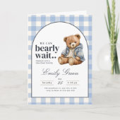 Teddy Bear Baby shower Uitnodigen, Blue Gingham Ba (Voorkant)