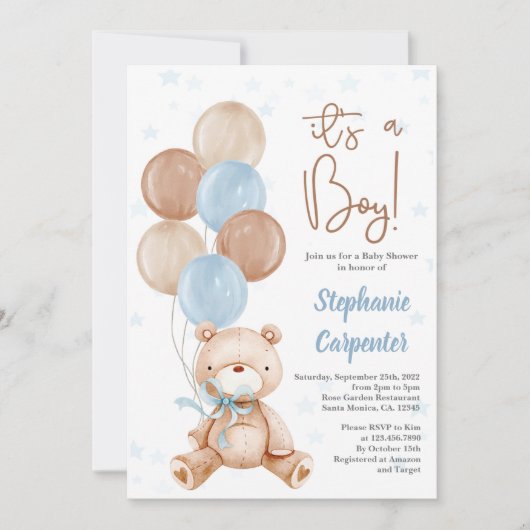 Teddy Bear Baby shower, Uitnodiging (Voorkant)