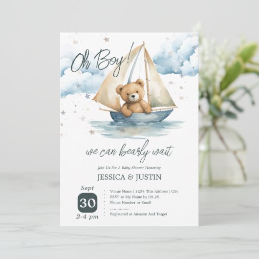 Teddy Bear Baby shower Uitnodiging (Staand voorkant)