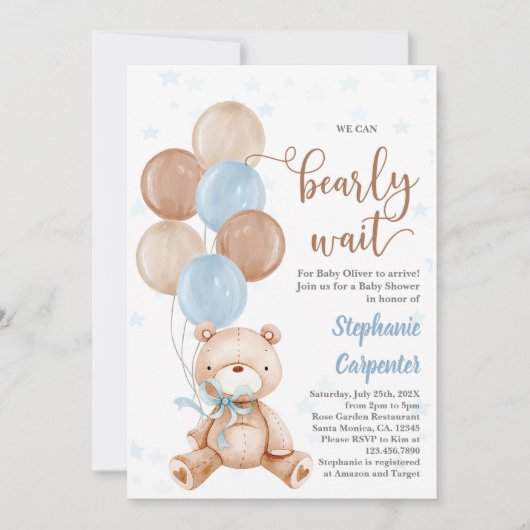 Teddy Bear Baby shower, Uitnodiging (Voorkant)
