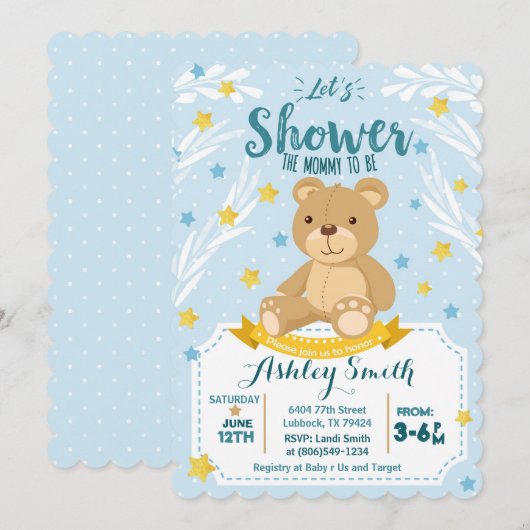 Teddy Bear Baby shower uitnodiging (Voorkant / Achterkant)