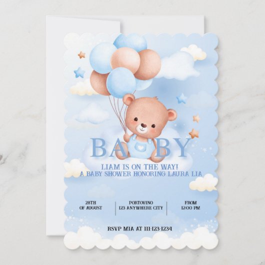 TEDDY BEAR BABY SHOWER UITNODIGING (Voorkant)
