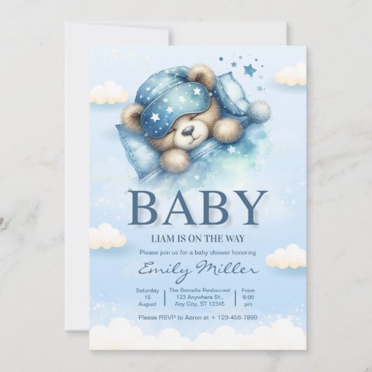 Teddy Bear Baby shower Uitnodiging, Boy Baby showe Kaart (Voorkant)