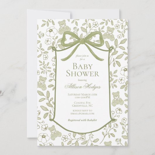 Teddy Bear Baby shower uitnodiging | elegant (Voorkant)