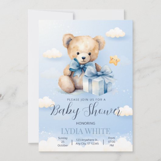 Teddy Bear Baby shower Uitnodiging kan nauwelijks (Voorkant)
