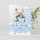 Teddy Bear Baby shower Uitnodiging kan nauwelijks  (Staand voorkant)