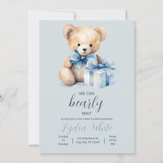 Teddy Bear Baby shower Uitnodiging kan nauwelijks  (Voorkant)