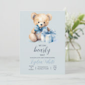 Teddy Bear Baby shower Uitnodiging kan nauwelijks  (Staand voorkant)