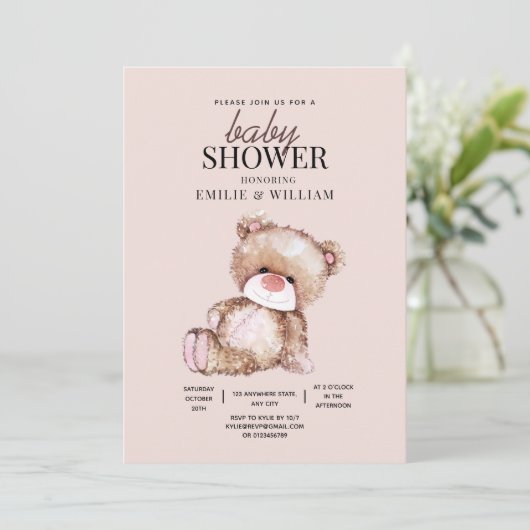 Teddy Bear Baby shower Uitnodiging kan nauwelijks (Staand voorkant)