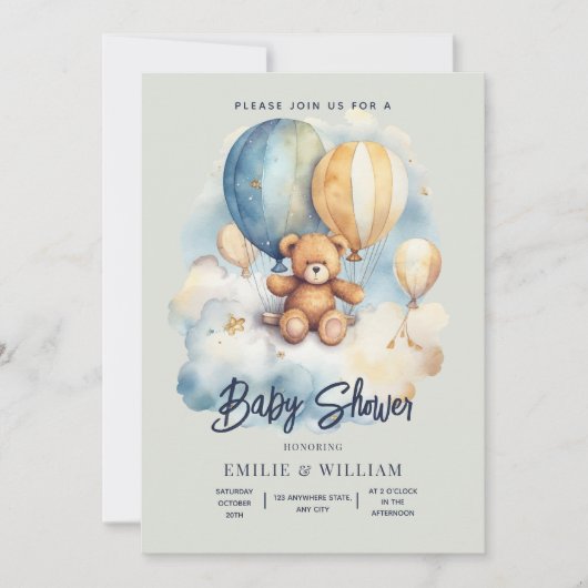 Teddy Bear Baby shower Uitnodiging kan nauwelijks (Voorkant)