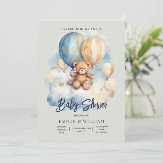 Teddy Bear Baby shower Uitnodiging kan nauwelijks  (Staand voorkant)